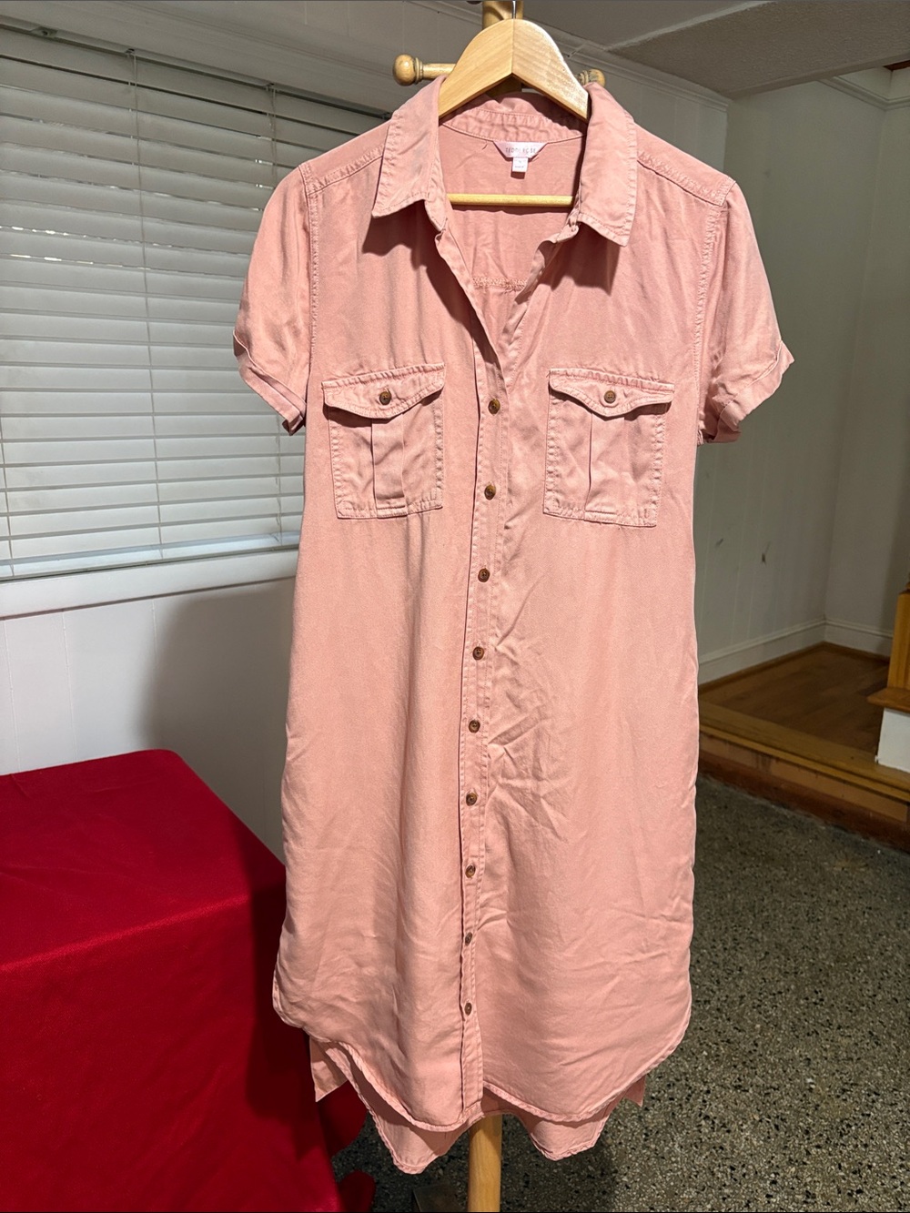 Teddi Rose Pink Shirt Dress M Belted Button Collared Short Roll Tab Sleeve